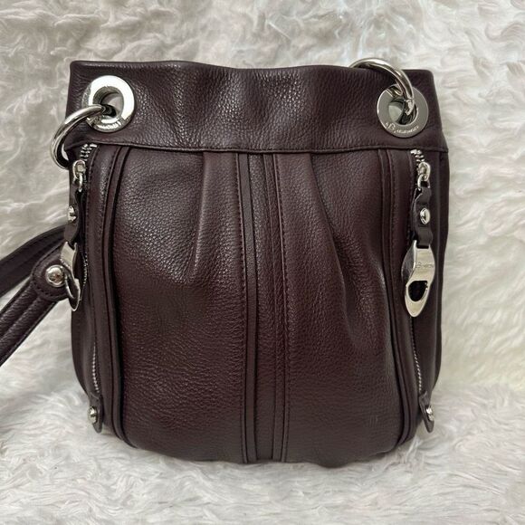 B Makowsky Pebbled Leather Messenger Medium Dark Brown Shoulder/ Crossbody Bag - Picture 2 of 6